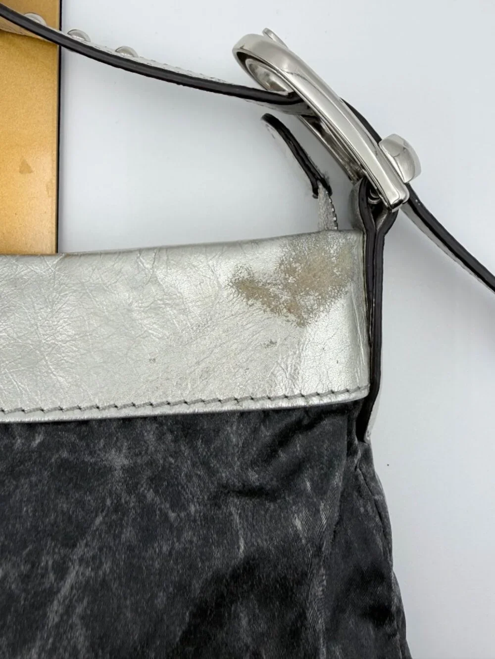 B. Makowsky Silver & Gray Hobo Bag With Studded Zipper Accents Adjustable Strap
